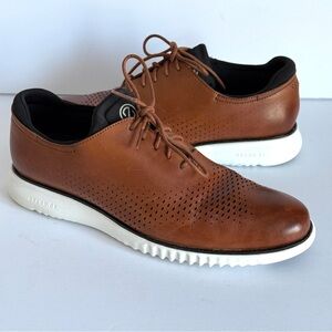 Cole Haan Men's 2.ZERØGRAND Laser Wingtip Oxford Shoes | Tan/Ivory Size 12M